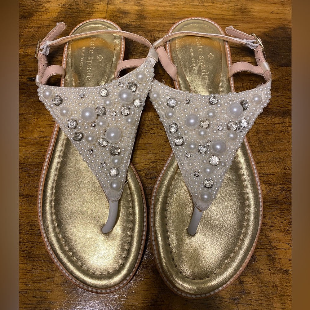 SOLD. NWT Kate Spade Pearl and Rhinestone Strappy Sandals Size 7